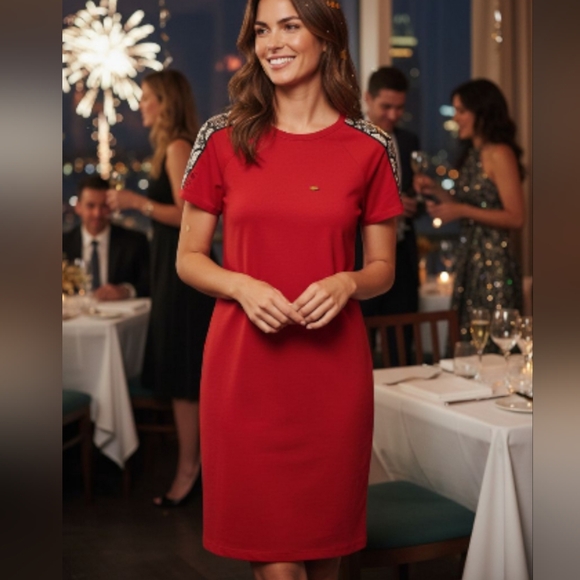 Calvin Klein Dresses & Skirts - Calvin Klein -NWT Red Mini Dress W/Faux Snake Skin Embellishment On Short Sleeve